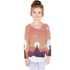 Design Art Hill Hut Landscape Kids  Long Sleeve Tee