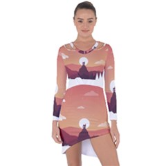 Design Art Hill Hut Landscape Asymmetric Cut-Out Shift Dress