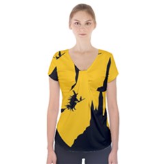 Castle Cat Evil Female Fictional Short Sleeve Front Detail Top by Celenk