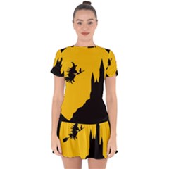 Castle Cat Evil Female Fictional Drop Hem Mini Chiffon Dress by Celenk