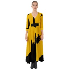 Castle Cat Evil Female Fictional Button Up Boho Maxi Dress by Celenk