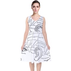 Brain Chart Diagram Face Fringe V-neck Midi Sleeveless Dress 