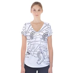 Brain Chart Diagram Face Fringe Short Sleeve Front Detail Top by Celenk