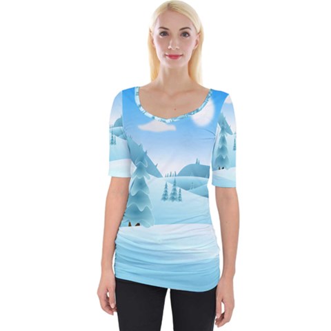 Landscape Winter Ice Cold Xmas Wide Neckline Tee by Celenk