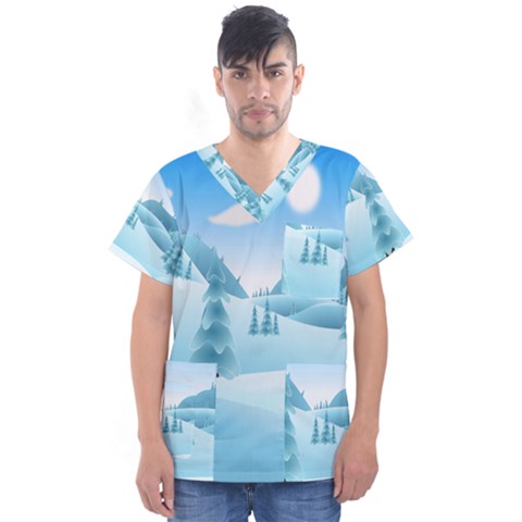 Landscape Winter Ice Cold Xmas Men s V-neck Scrub Top by Celenk