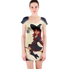 Witch Witchcraft Broomstick Broom Short Sleeve Bodycon Dress by Celenk