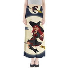 Witch Witchcraft Broomstick Broom Full Length Maxi Skirt by Celenk