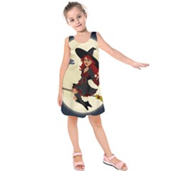 Witch Witchcraft Broomstick Broom Kids  Sleeveless Dress by Celenk