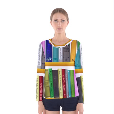 Shelf Books Library Reading Women s Long Sleeve Tee by Celenk