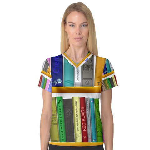 Shelf Books Library Reading V-neck Sport Mesh Tee by Celenk