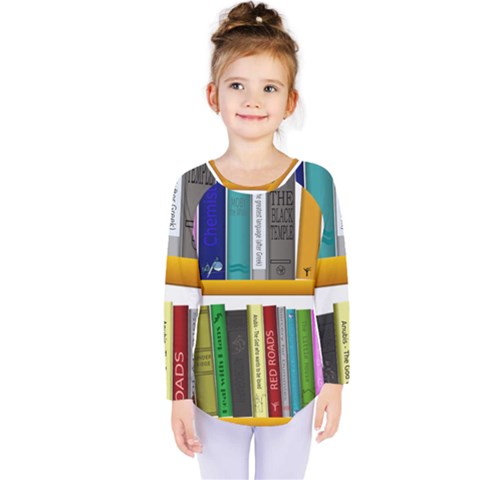 Shelf Books Library Reading Kids  Long Sleeve Tee by Celenk