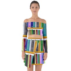 Shelf Books Library Reading Off Shoulder Top With Skirt Set