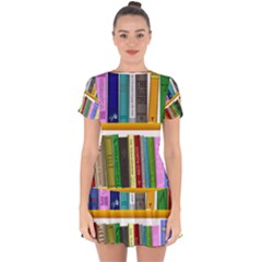 Shelf Books Library Reading Drop Hem Mini Chiffon Dress