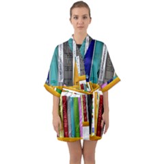 Shelf Books Library Reading Quarter Sleeve Kimono Robe by Celenk