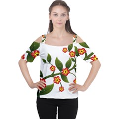 Flower Branch Nature Leaves Plant Cutout Shoulder Tee