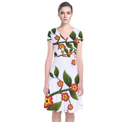 Flower Branch Nature Leaves Plant Short Sleeve Front Wrap Dress by Celenk