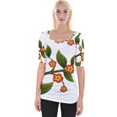 Flower Branch Nature Leaves Plant Wide Neckline Tee