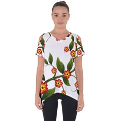 Flower Branch Nature Leaves Plant Cut Out Side Drop Tee by Celenk