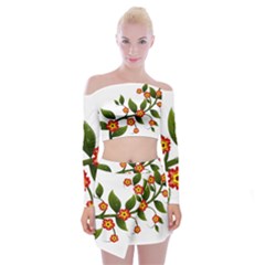 Flower Branch Nature Leaves Plant Off Shoulder Top With Mini Skirt Set by Celenk