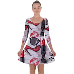 Cosmetic Pattern Quarter Sleeve Skater Dress