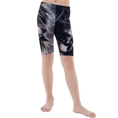 Angry Lion Digital Art Hd Kids  Mid Length Swim Shorts