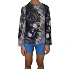 Angry Lion Digital Art Hd Kids  Long Sleeve Swimwear