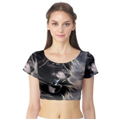 Angry Lion Digital Art Hd Short Sleeve Crop Top