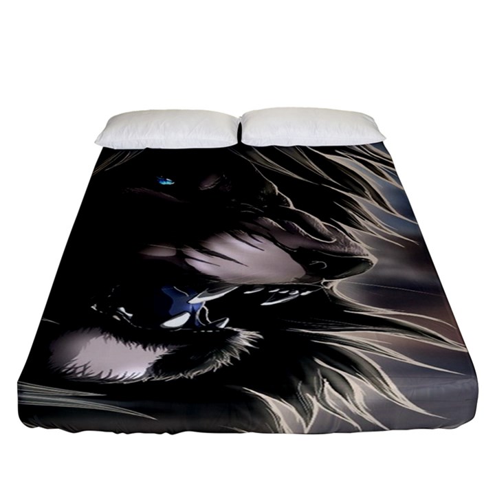 Angry Lion Digital Art Hd Fitted Sheet (Queen Size)