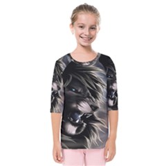 Angry Lion Digital Art Hd Kids  Quarter Sleeve Raglan Tee