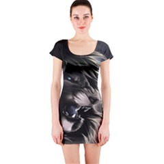 Angry Lion Digital Art Hd Short Sleeve Bodycon Dress