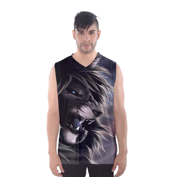 Angry Lion Digital Art Hd Men s Basketball Tank Top