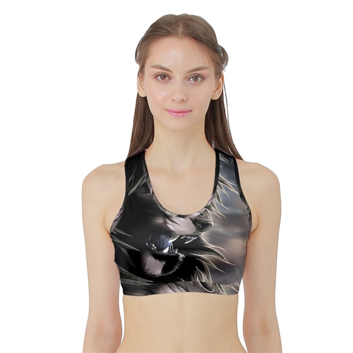 Angry Lion Digital Art Hd Sports Bra with Border