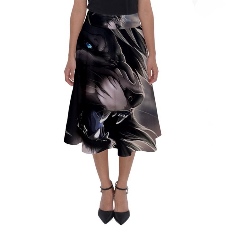 Angry Lion Digital Art Hd Perfect Length Midi Skirt