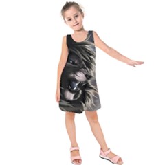 Angry Lion Digital Art Hd Kids  Sleeveless Dress