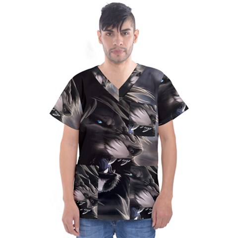 Angry Lion Digital Art Hd Men s V-neck Scrub Top by Celenk