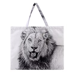 Lion Wildlife Art And Illustration Pencil Zipper Large Tote Bag by Celenk