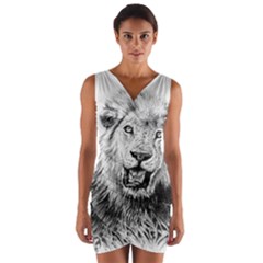 Lion Wildlife Art And Illustration Pencil Wrap Front Bodycon Dress by Celenk