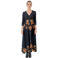 Floral Vintage Royal Frame Pattern Button Up Boho Maxi Dress by Celenk