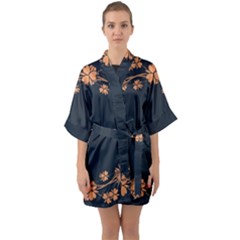 Floral Vintage Royal Frame Pattern Quarter Sleeve Kimono Robe