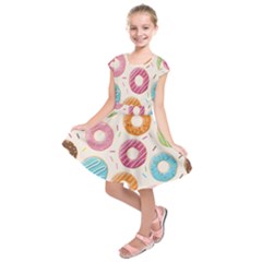 Colored Doughnuts Pattern Kids  Short Sleeve Dress by Bigfootshirtshop