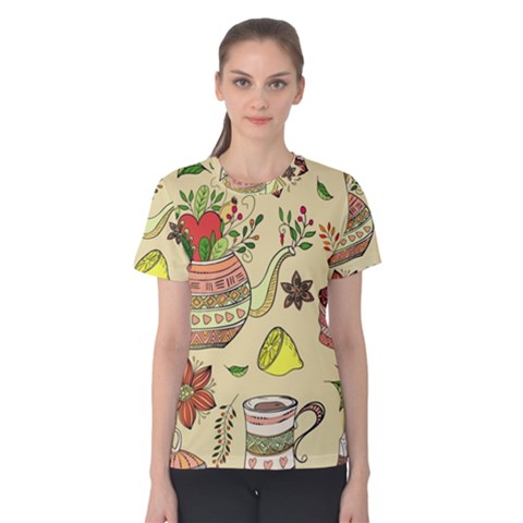 Colored Afternoon Tea Pattern Women s Cotton Tee by Bigfootshirtshop