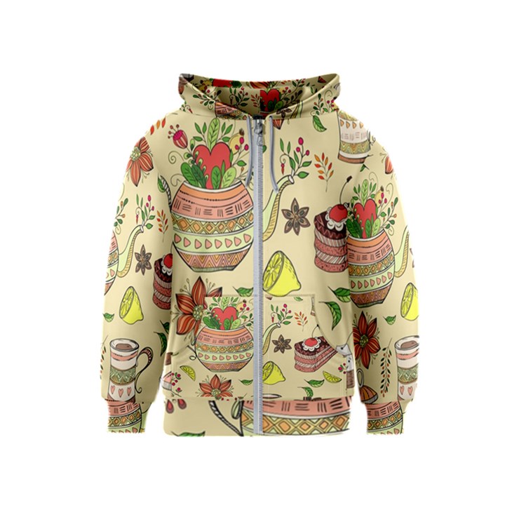 Colored Afternoon Tea Pattern Kids  Zipper Hoodie