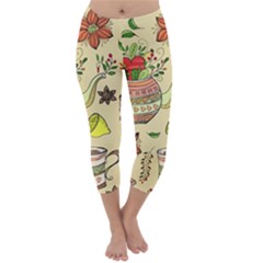 Colored Afternoon Tea Pattern Capri Winter Leggings  by Bigfootshirtshop