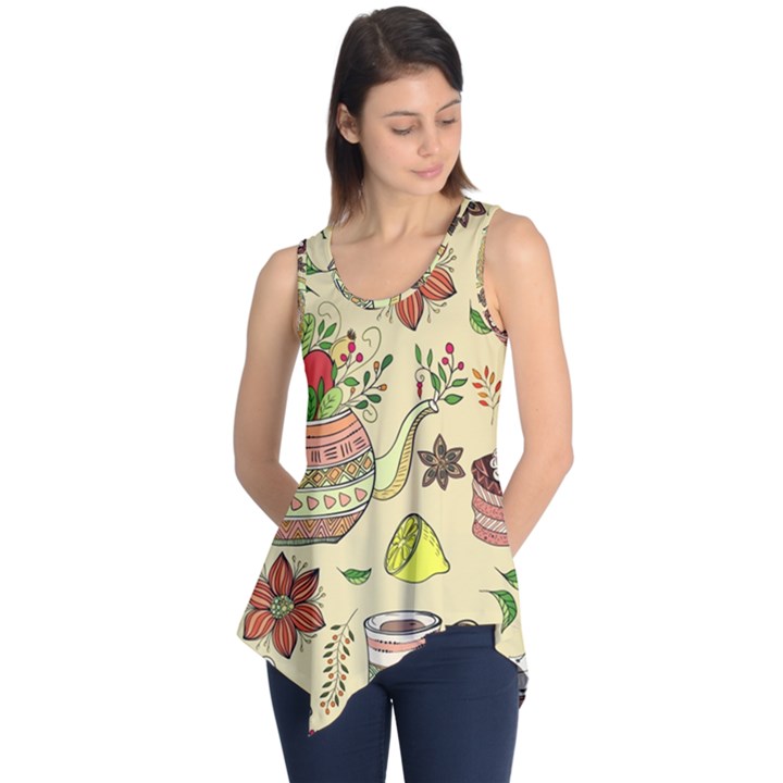 Colored Afternoon Tea Pattern Sleeveless Tunic