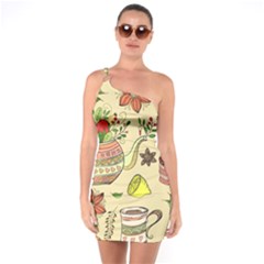 Colored Afternoon Tea Pattern One Soulder Bodycon Dress by Bigfootshirtshop