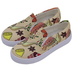 Colored Afternoon Tea Pattern Kids  Canvas Slip Ons by Bigfootshirtshop