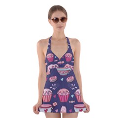 Afternoon Tea And Sweets Halter Dress Swimsuit  by Bigfootshirtshop