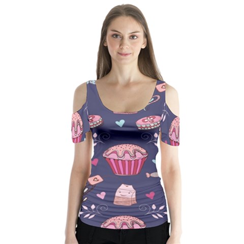 Afternoon Tea And Sweets Butterfly Sleeve Cutout Tee  by Bigfootshirtshop