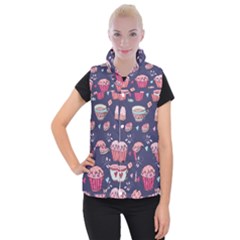 Afternoon Tea And Sweets Women s Button Up Puffer Vest by Bigfootshirtshop