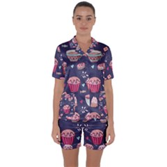 Afternoon Tea And Sweets Satin Short Sleeve Pyjamas Set by Bigfootshirtshop